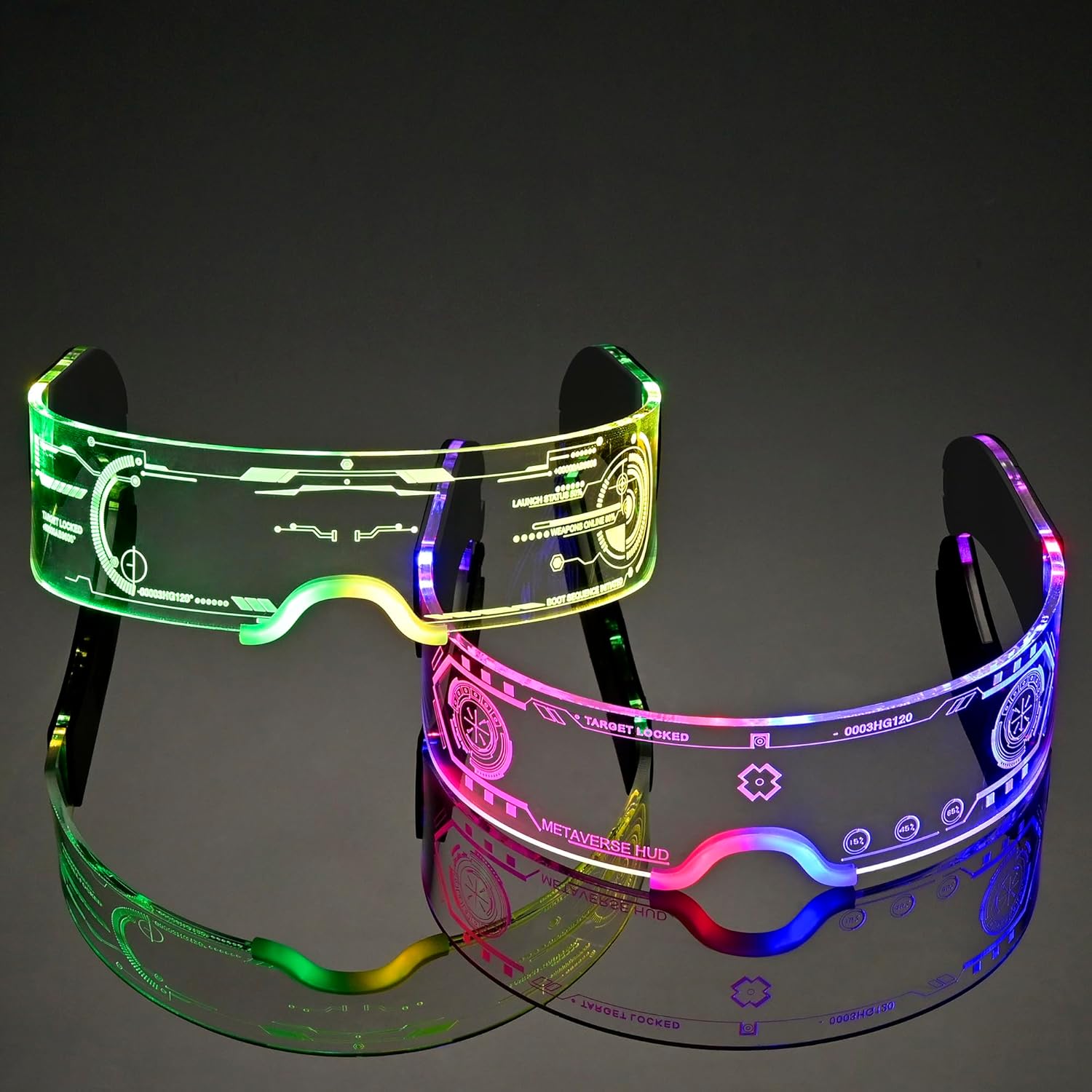 Oybete Light Up LED Glasses Glow In Dark Futuristic Sunglasses For Adults Kids i##e##s: 2 Pairs ^^ For Party ^^ Cosplay Costume ^^ Accessories ^^ Concise style :i##e##s - Image 9