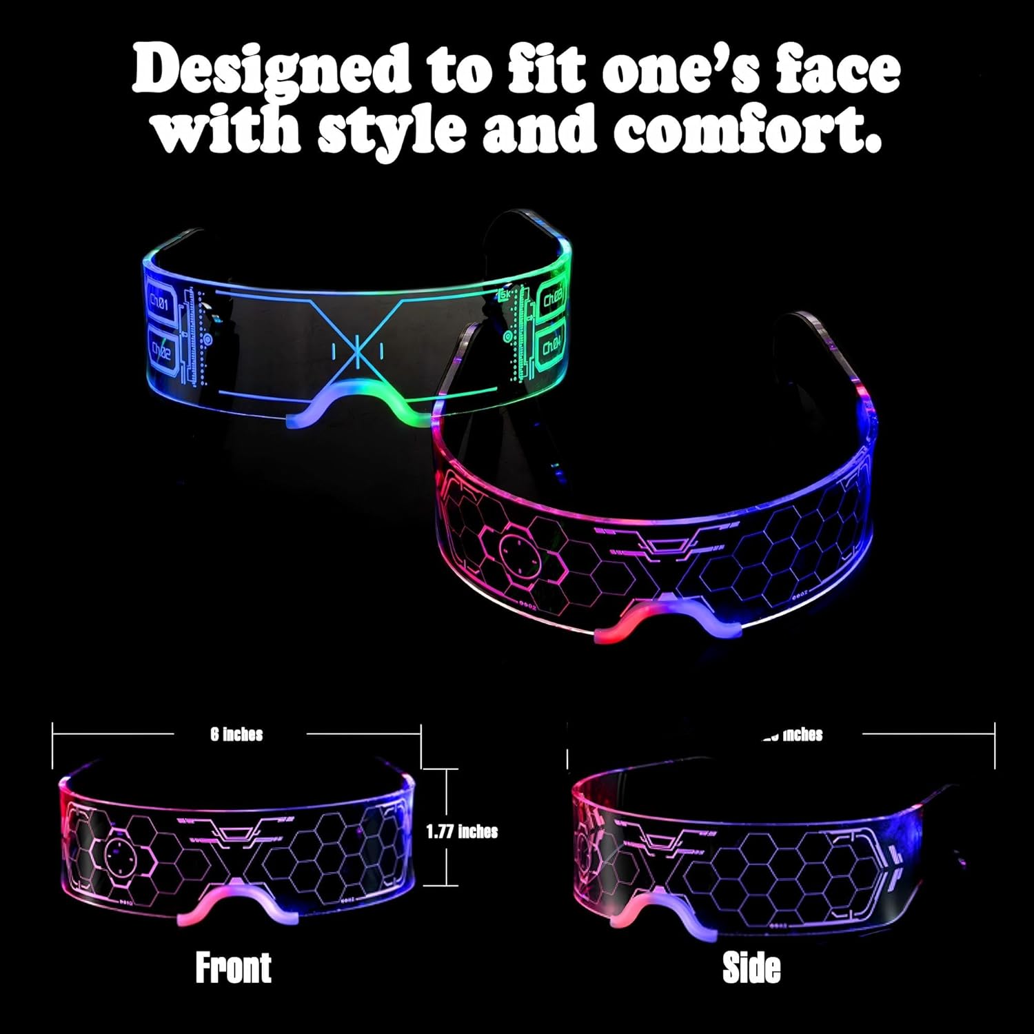 Oybete Light Up LED Glasses Glow In Dark Futuristic Sunglasses For Adults Kids i##e##s: 2 Pairs ^^ For Party ^^ Cosplay Costume ^^ Accessories ^^ Concise style :i##e##s - Image 5