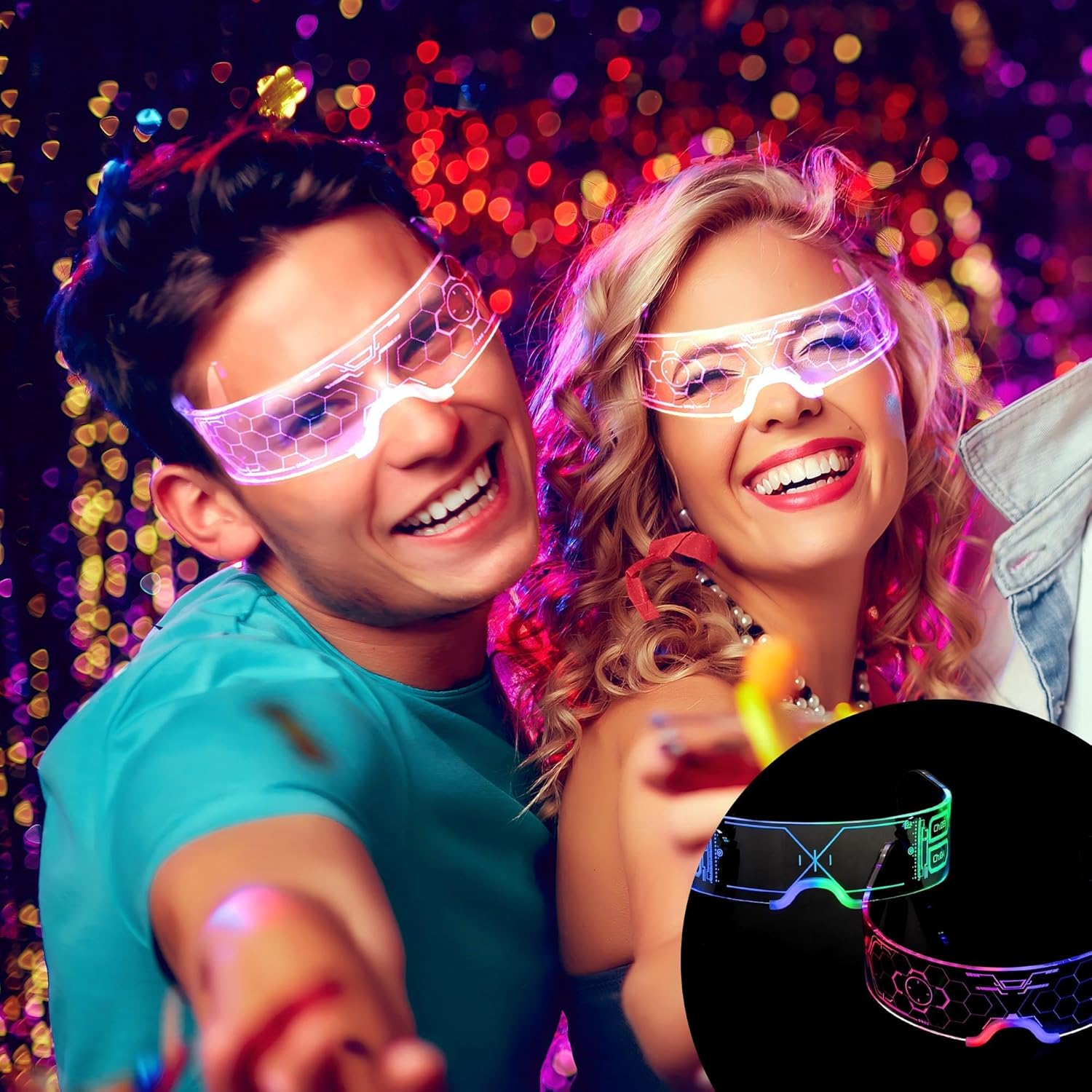Oybete Light Up LED Glasses Glow In Dark Futuristic Sunglasses For Adults Kids i##e##s: 2 Pairs ^^ For Party ^^ Cosplay Costume ^^ Accessories ^^ Concise style :i##e##s - Image 4
