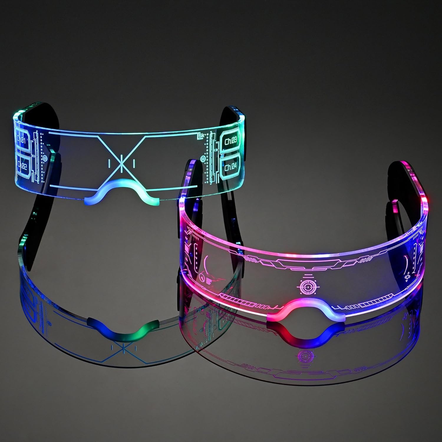 Oybete Light Up LED Glasses Glow In Dark Futuristic Sunglasses For Adults Kids i##e##s: 2 Pairs ^^ For Party ^^ Cosplay Costume ^^ Accessories ^^ Concise style :i##e##s - Image 6