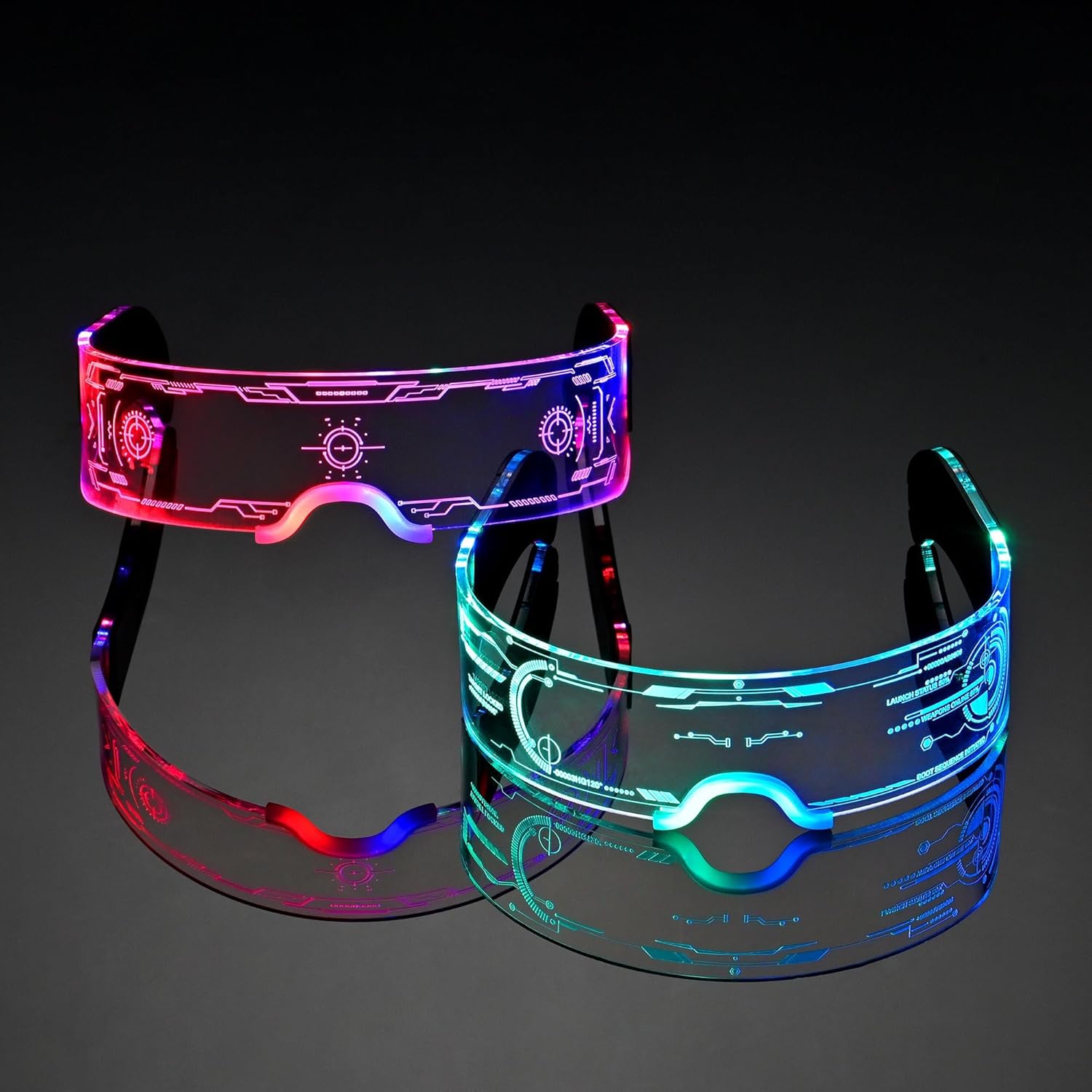 Oybete Light Up LED Glasses Glow In Dark Futuristic Sunglasses For Adults Kids i##e##s: 2 Pairs ^^ For Party ^^ Cosplay Costume ^^ Accessories ^^ Concise style :i##e##s - Image 10