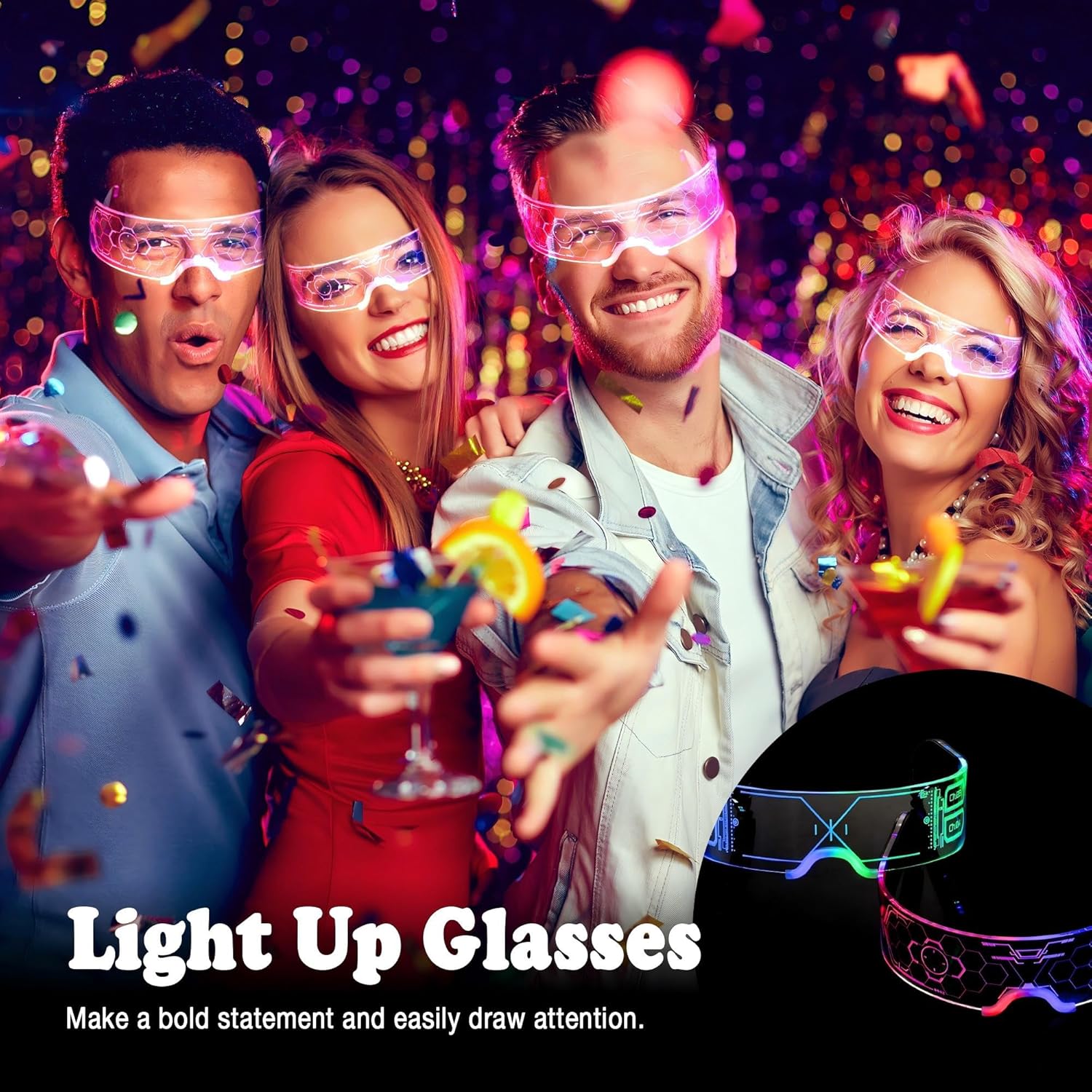 Oybete Light Up LED Glasses Glow In Dark Futuristic Sunglasses For Adults Kids i##e##s: 2 Pairs ^^ For Party ^^ Cosplay Costume ^^ Accessories ^^ Concise style :i##e##s - Image 2